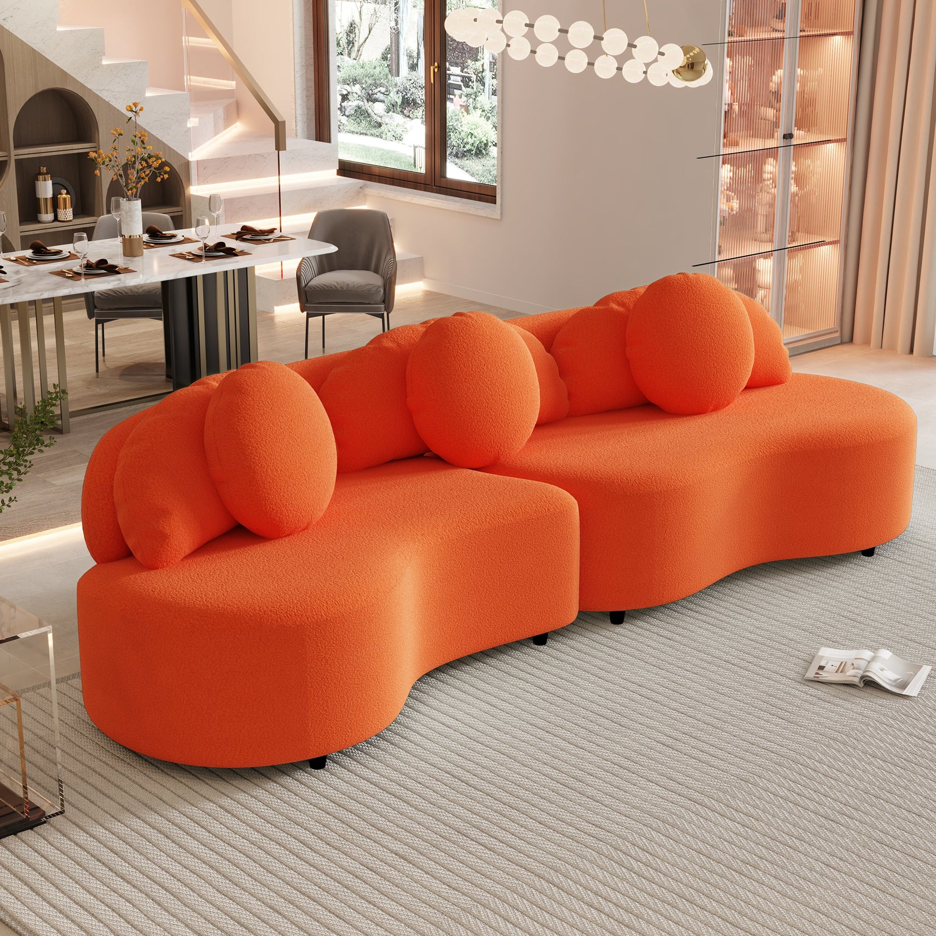 103.5'  Modern Living Room Sofa Lamb Velvet Upholstered Couch Furniture for Home or Office,Orange
