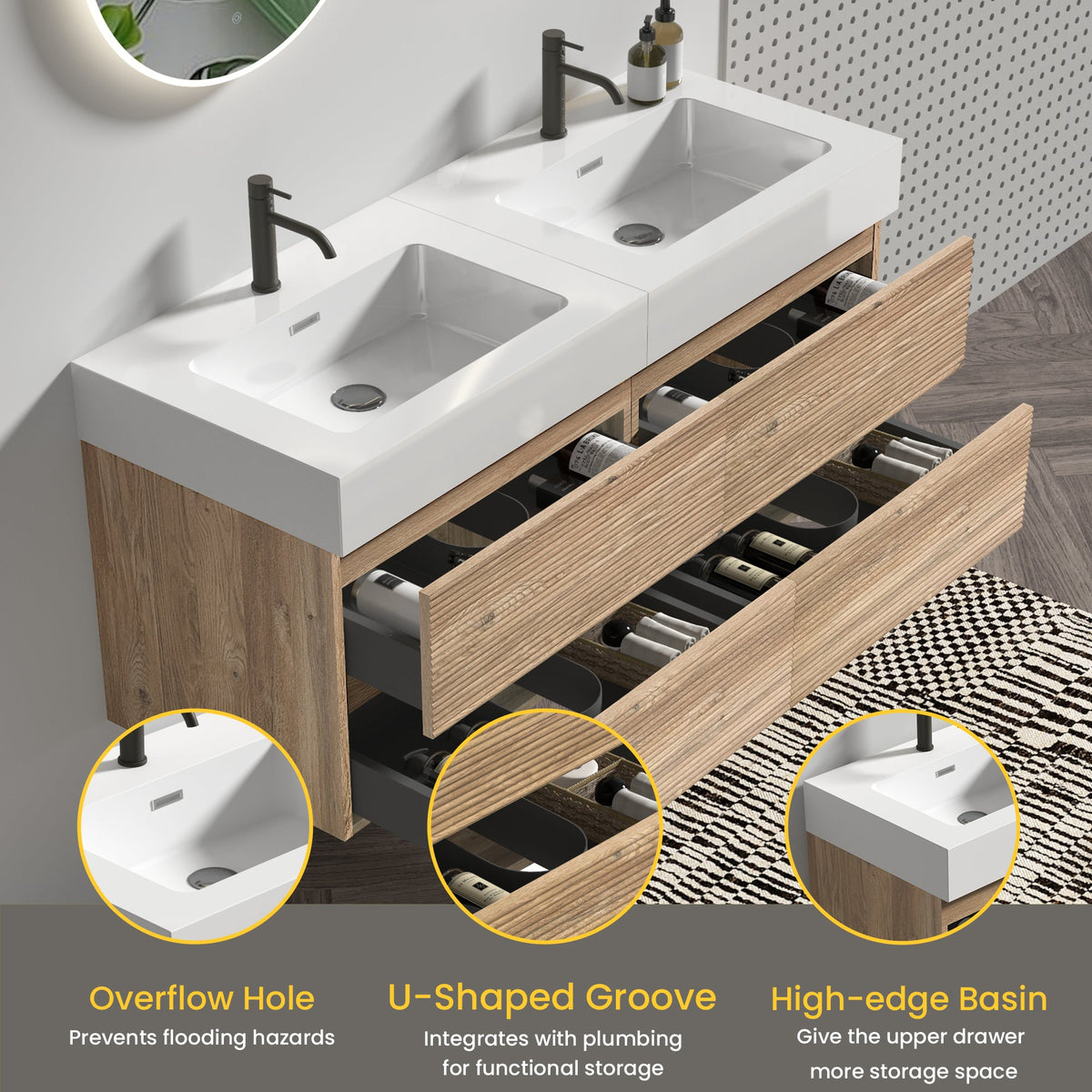 Grace 60'' Bathroom Vanity with Double Drawers