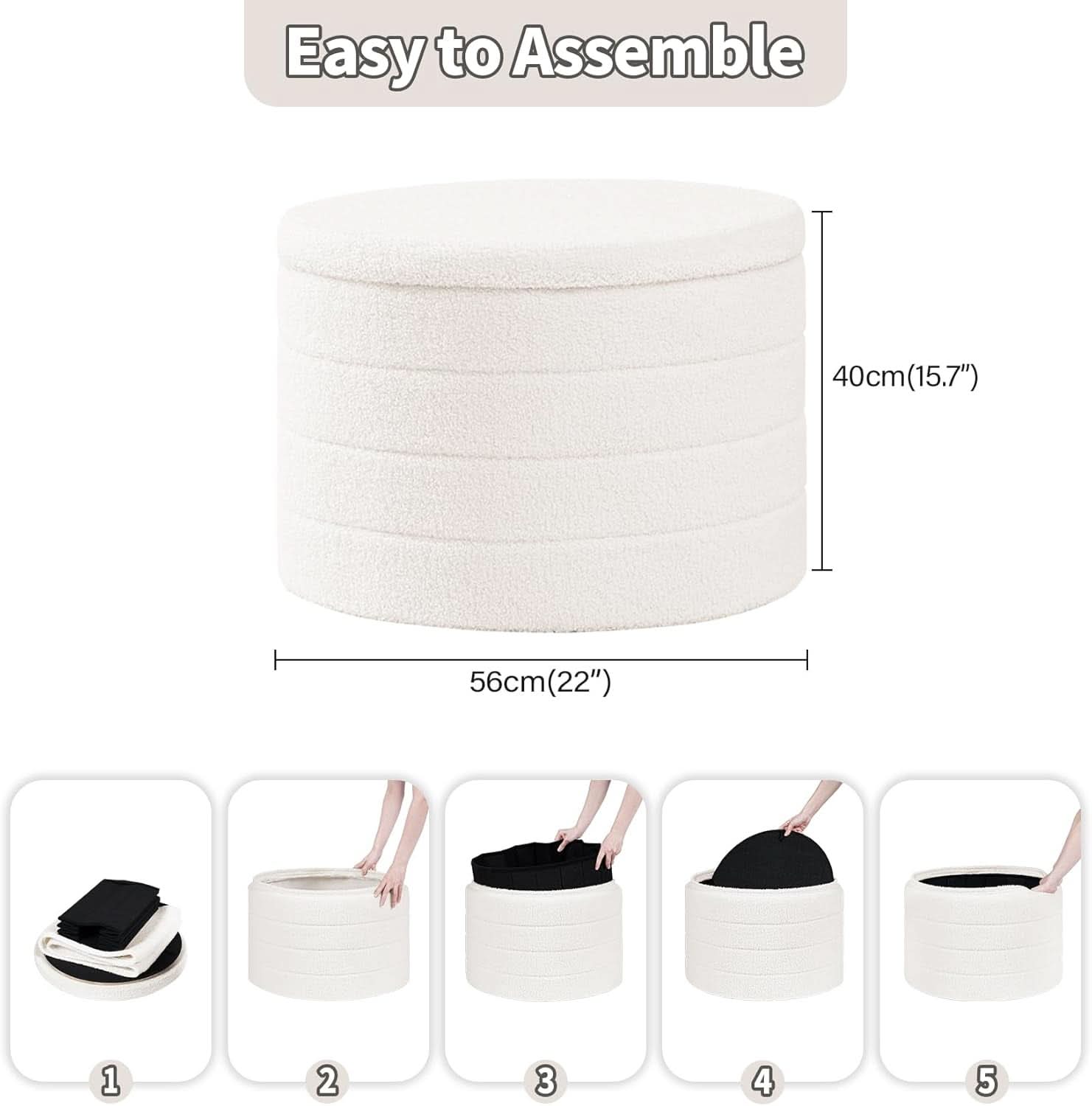 White Round Storage Ottoman Ultra Durable Cozy Elegant