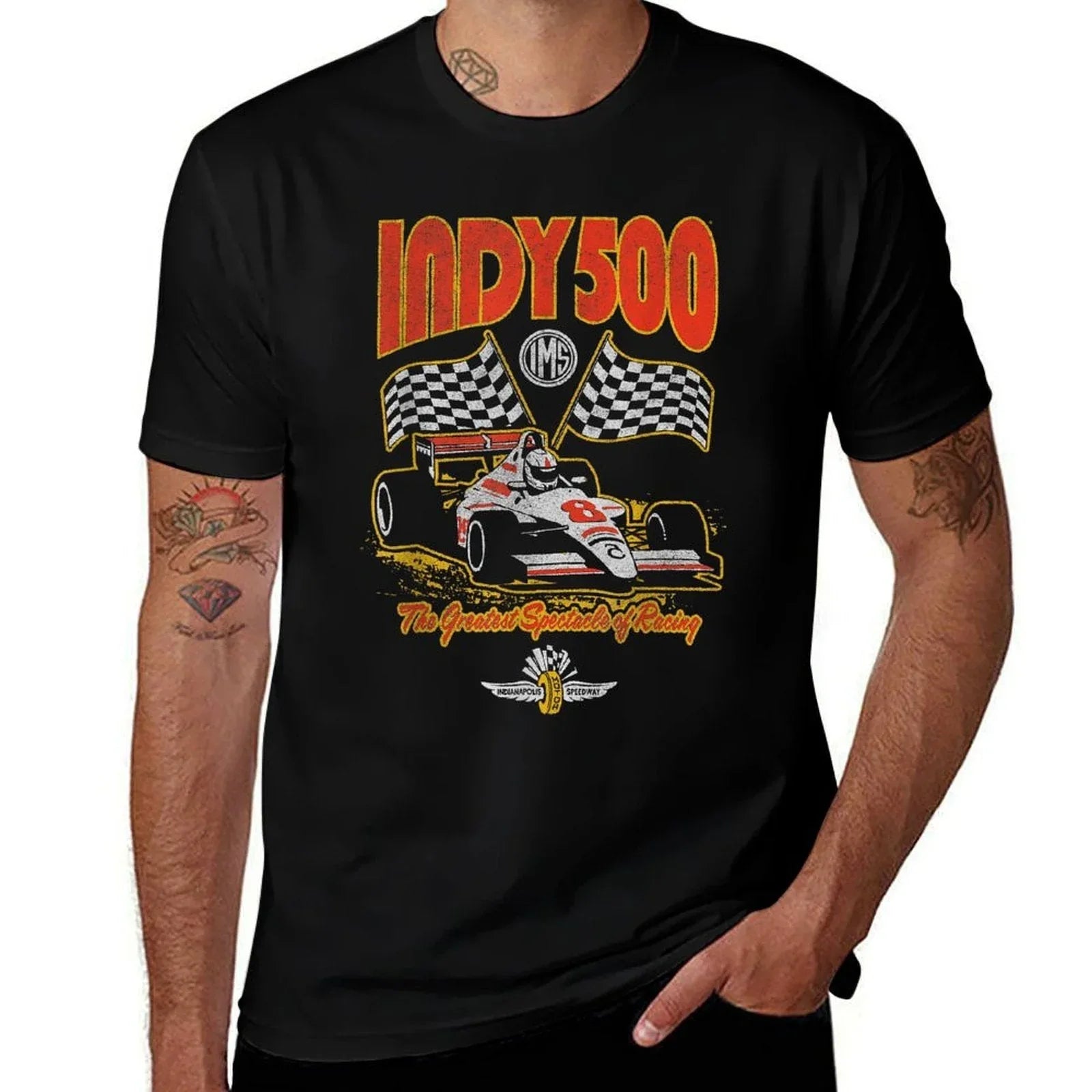 Indy 500 The Greatest Spectacle In Racing Distressed Style  Tagless Design T-Shirt