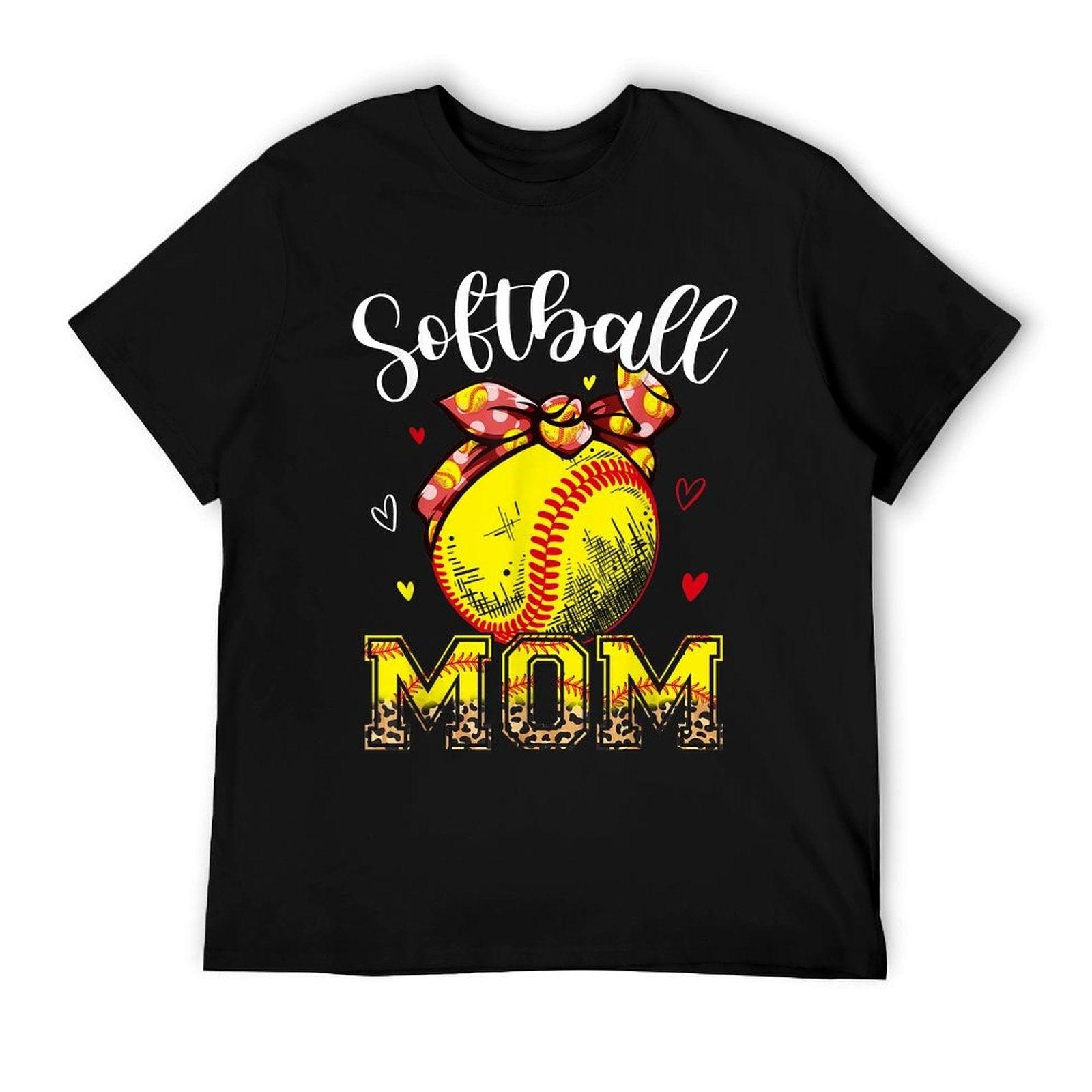 Softball Mom Headband Leopard Softball Ball Mothers Day Mama T-Shirt