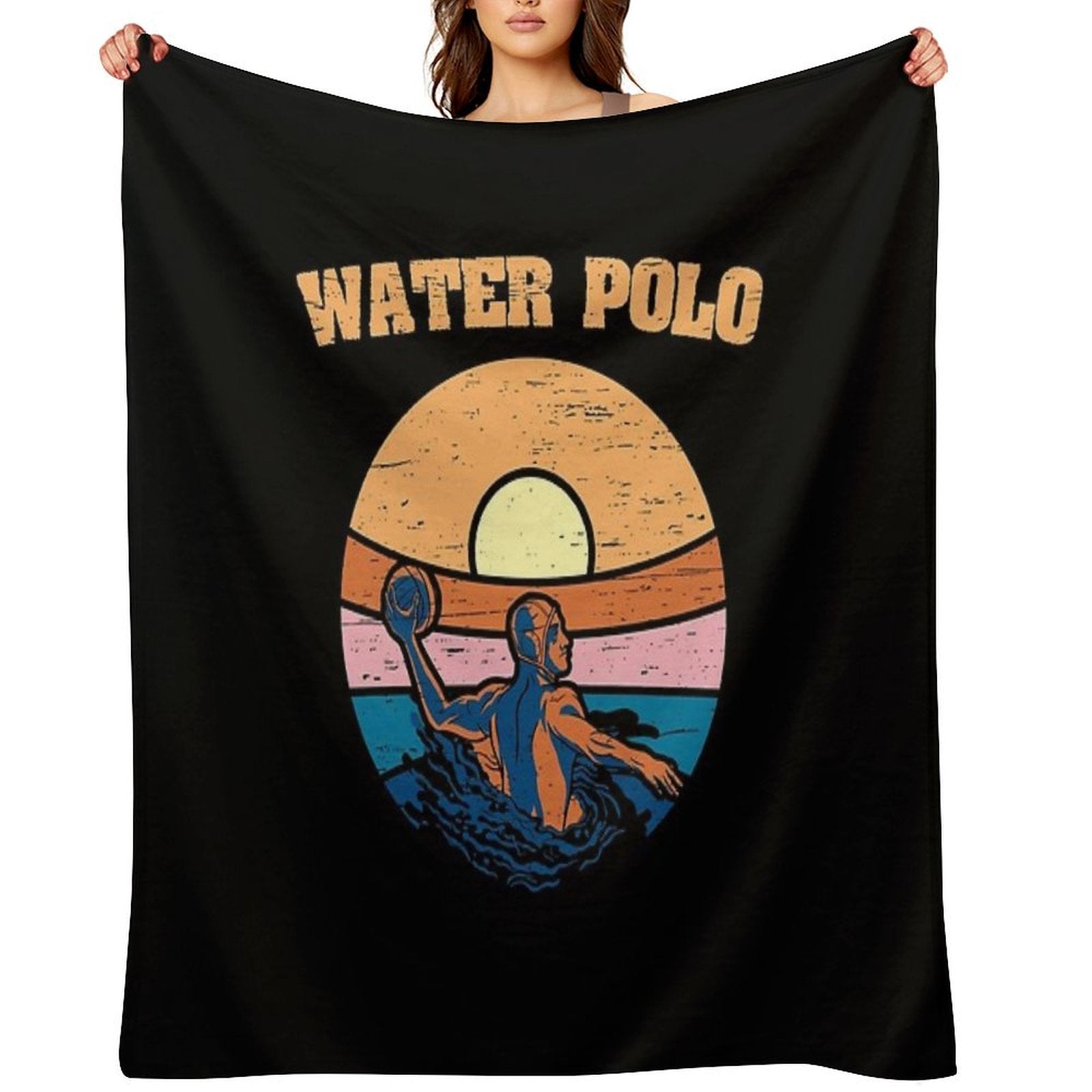 Water Polo Swim Sport Retro Water Polo Sustainable Throw Blanket