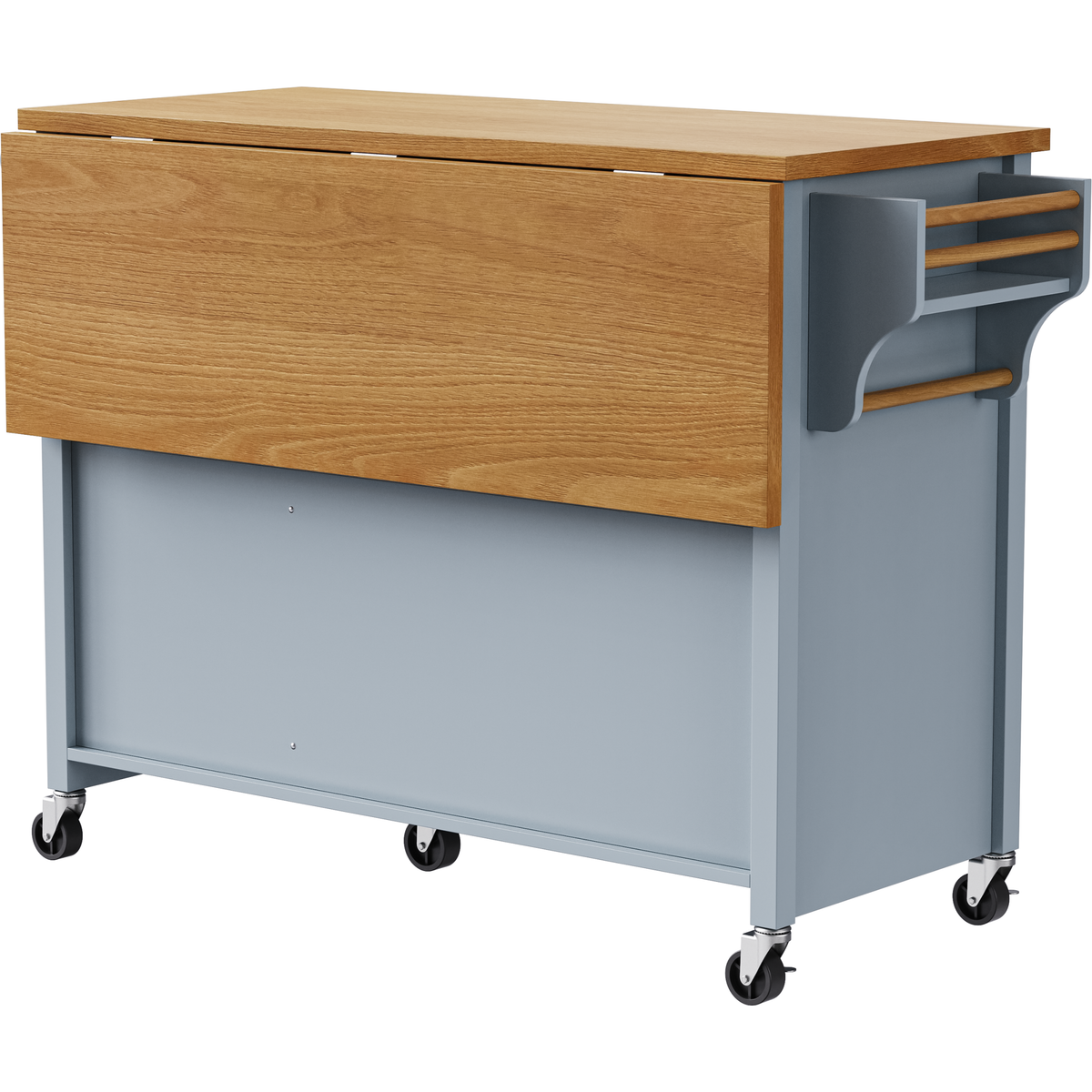 K&K 52'' Kitchen Island with Drop Leaf, Embossed Texture Kitchen Island on Wheels with Spice Rack, Towel Rack, 2 Doors and 5 Drawers, Kitchen Storage Cart with Adjustable Shelf for Kitchen, Blue Grey
