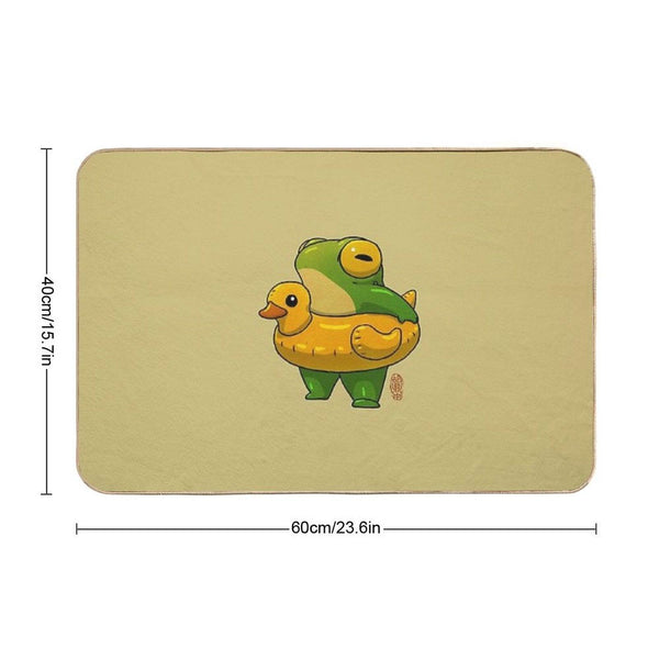 Cute Summer Time Ducky Frog Swimming Pool Floatie Artwork Asian Style Bath Mat