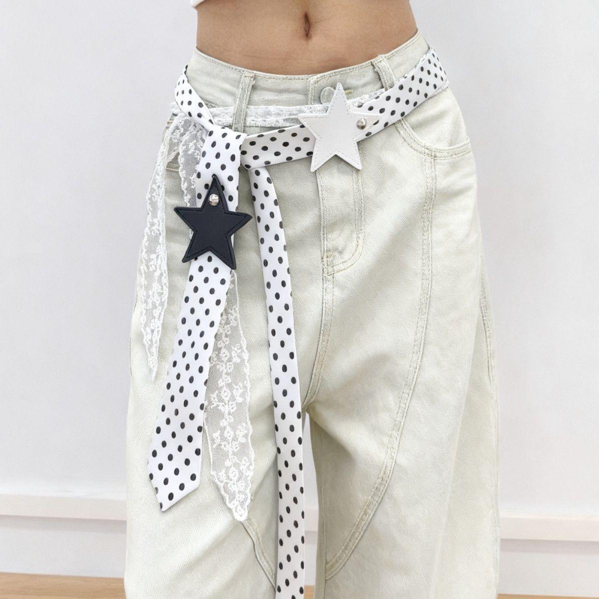 Polka-dot Silk Scarf Beltearly Autumn Styling With Denim Vintage Vibe