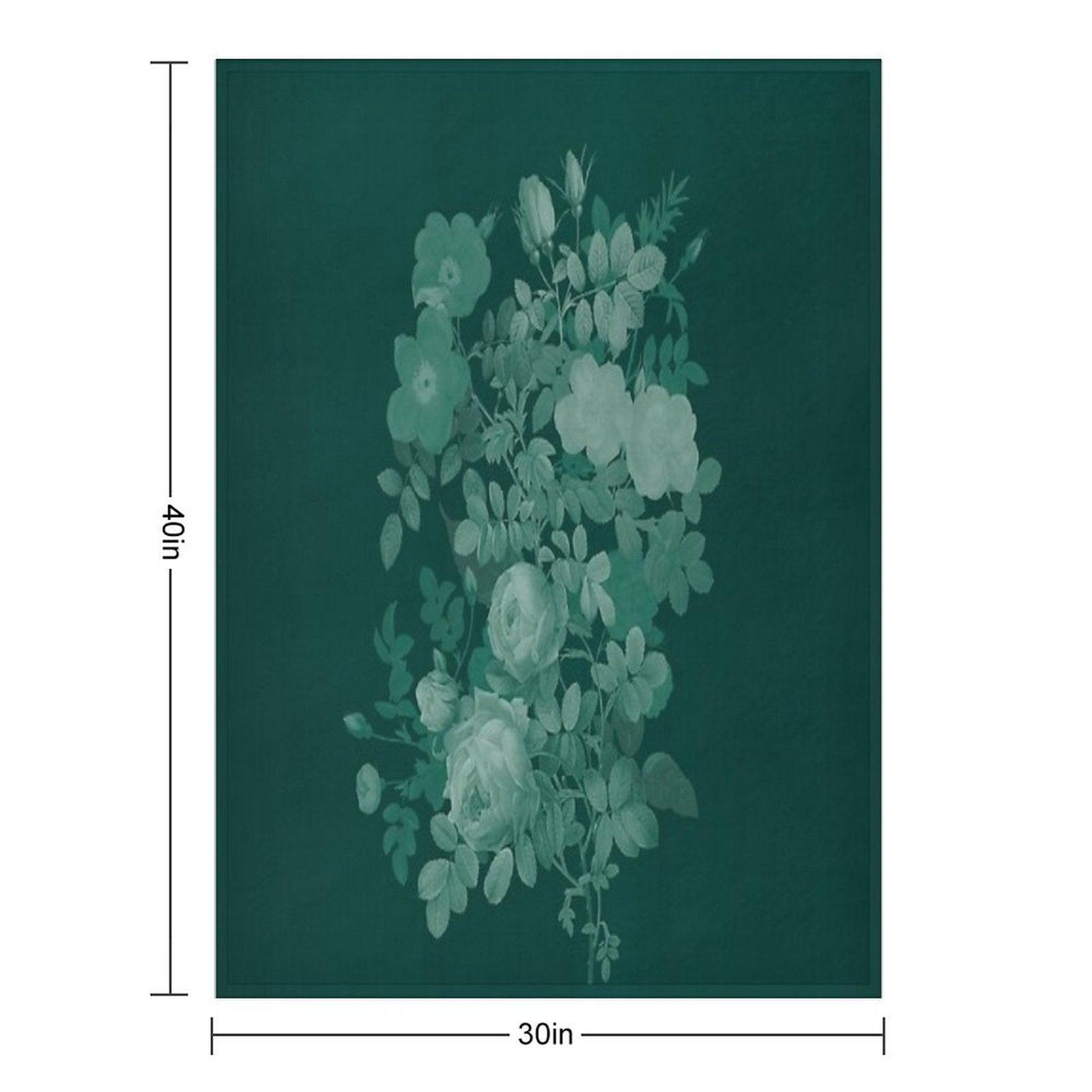 Dark Green Floral Collage, Bottle Green Monochrome Roses Bouquet Throw Blanket