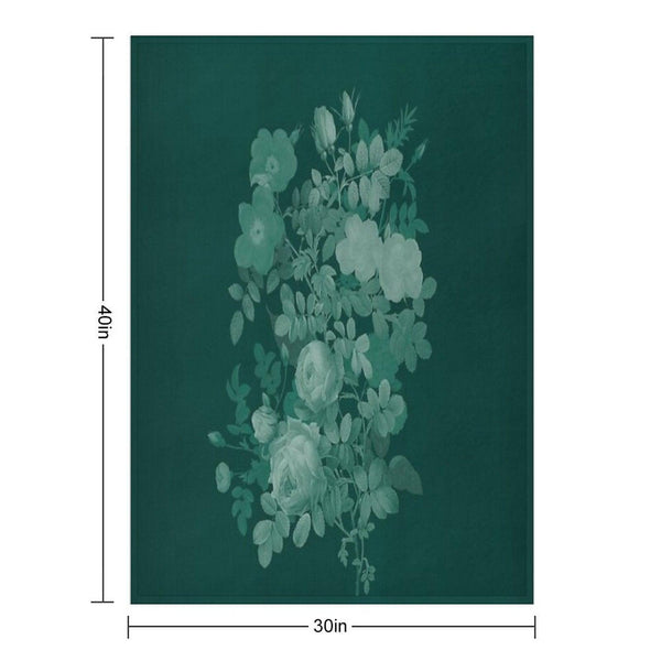 Dark Green Floral Collage, Bottle Green Monochrome Roses Bouquet Throw Blanket