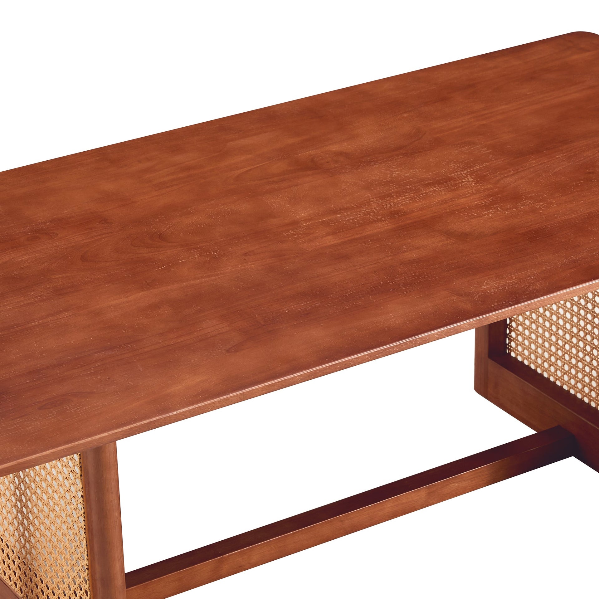 Natural Rubberwood and Solid Wood Coffee Table with Rattan Weave, Modern Minimalist