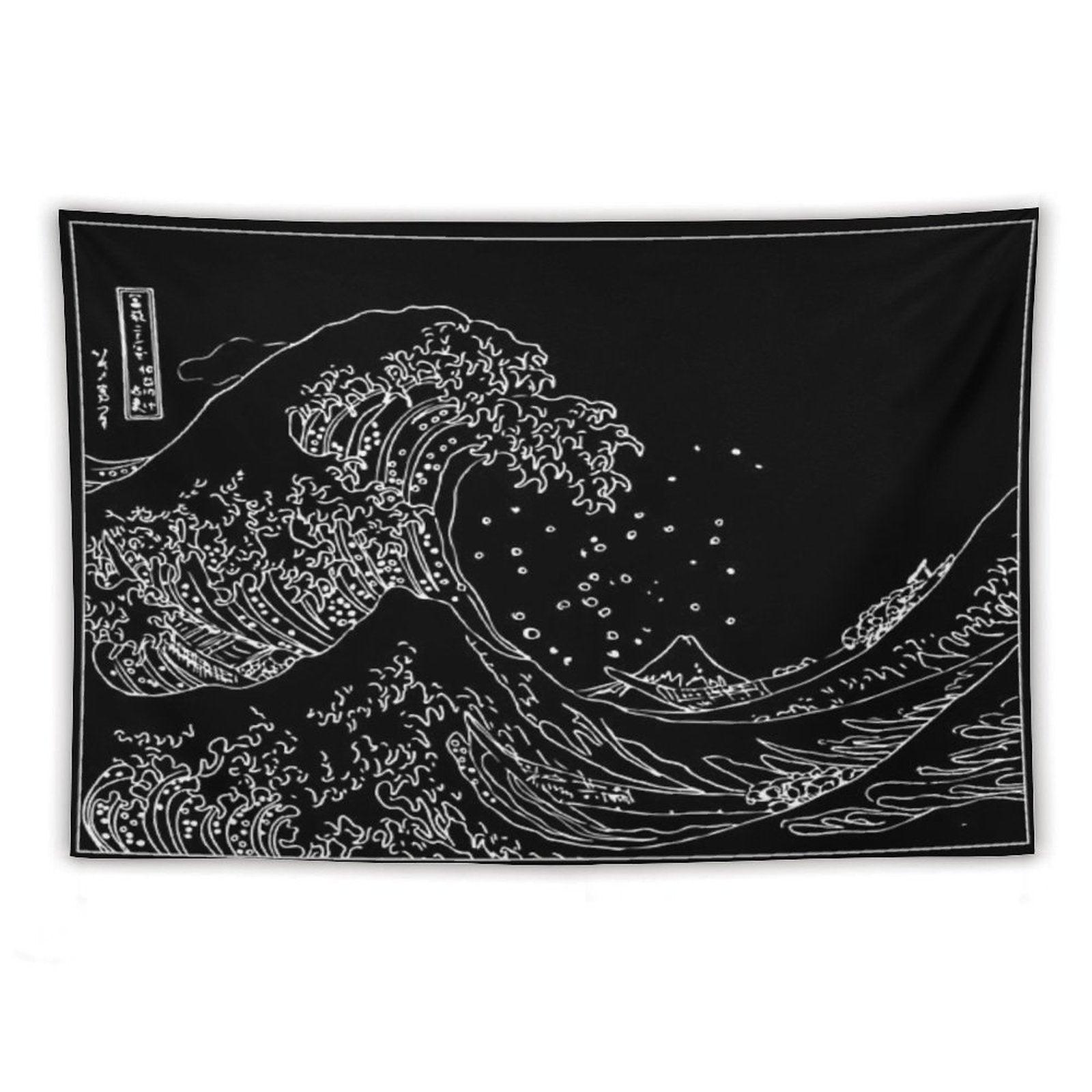 Great Wave Outline Black And White Tapestry
