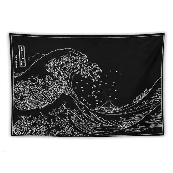 Great Wave Outline Black And White Tapestry