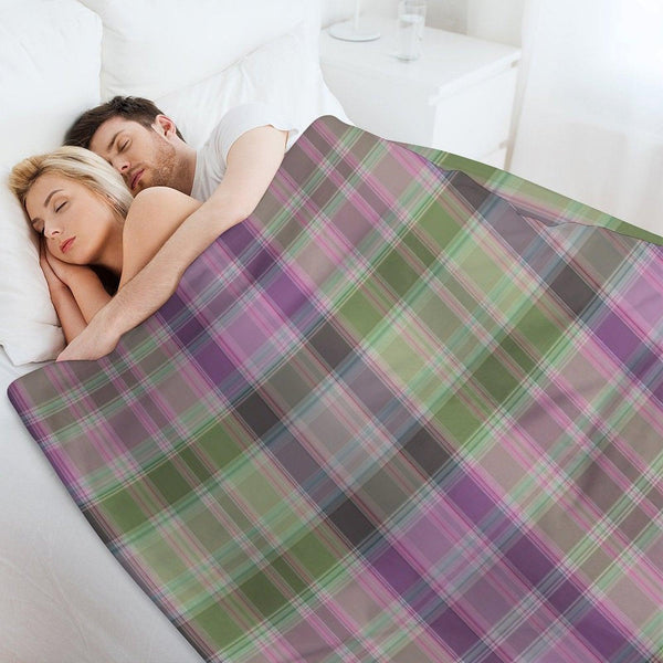 Green And Lilac Tartan Plaid. Throw Blanket