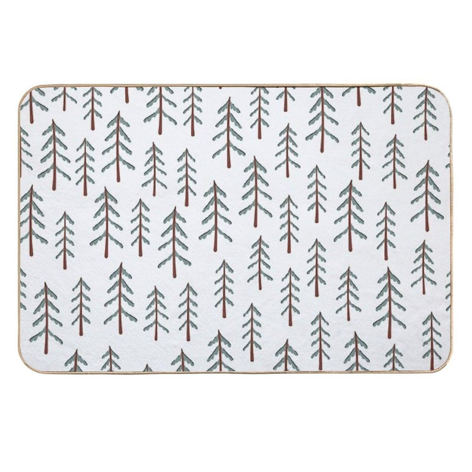 Fir Tree Doodle Wood  Anti-Trip Bath Mat