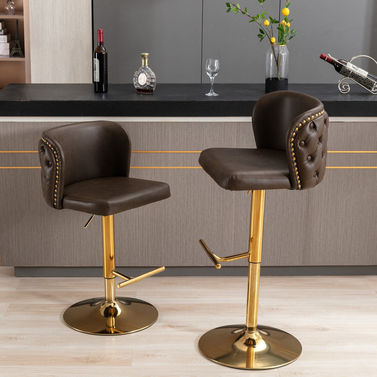 Furniture, Swivel Barstools Adjusatble Seat Height, Modern PU Upholstered Bar Stools