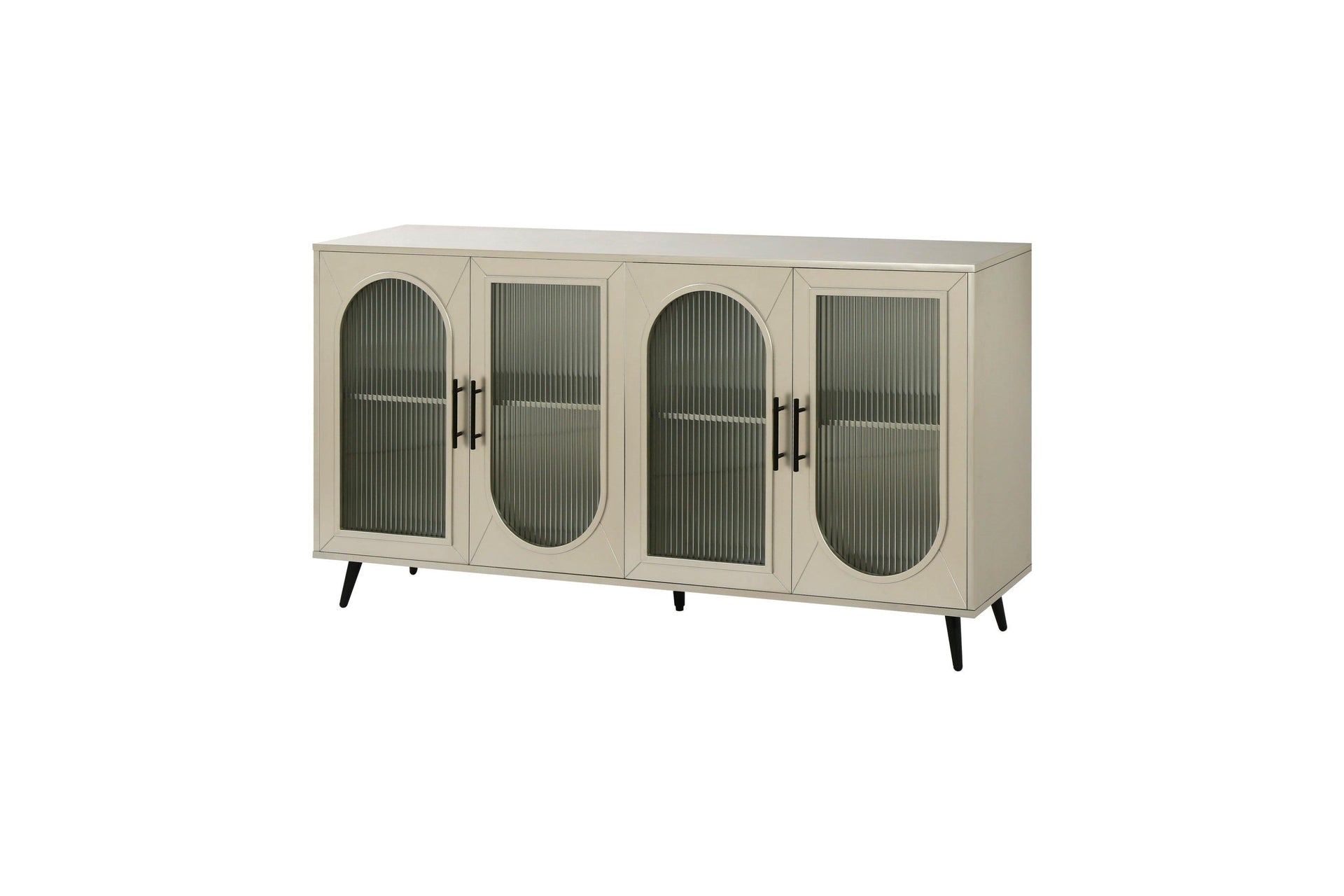 Wood TV Stand with Storage Cabinet & Adjustable Shelves