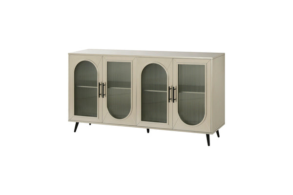 Wood TV Stand with Storage Cabinet & Adjustable Shelves