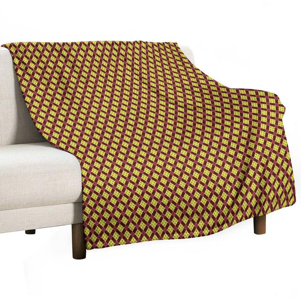 Golden Diamond Medallions Red Flowers Throw Blanket
