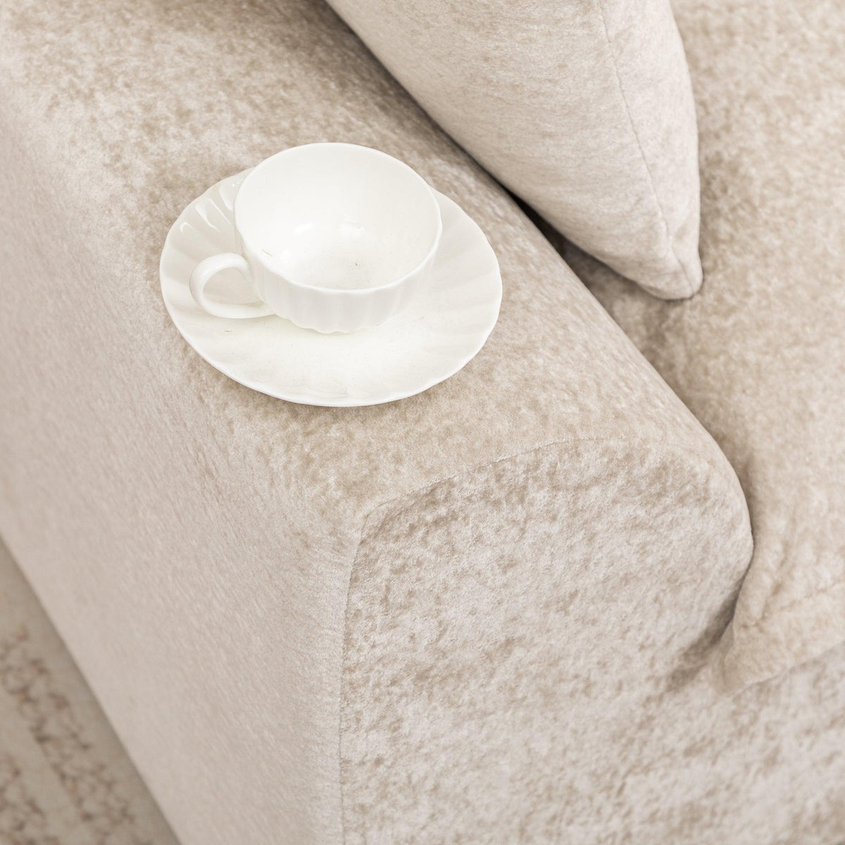 Ivory Chenille L‑Shaped Modular Sectional Compressed Sofa
