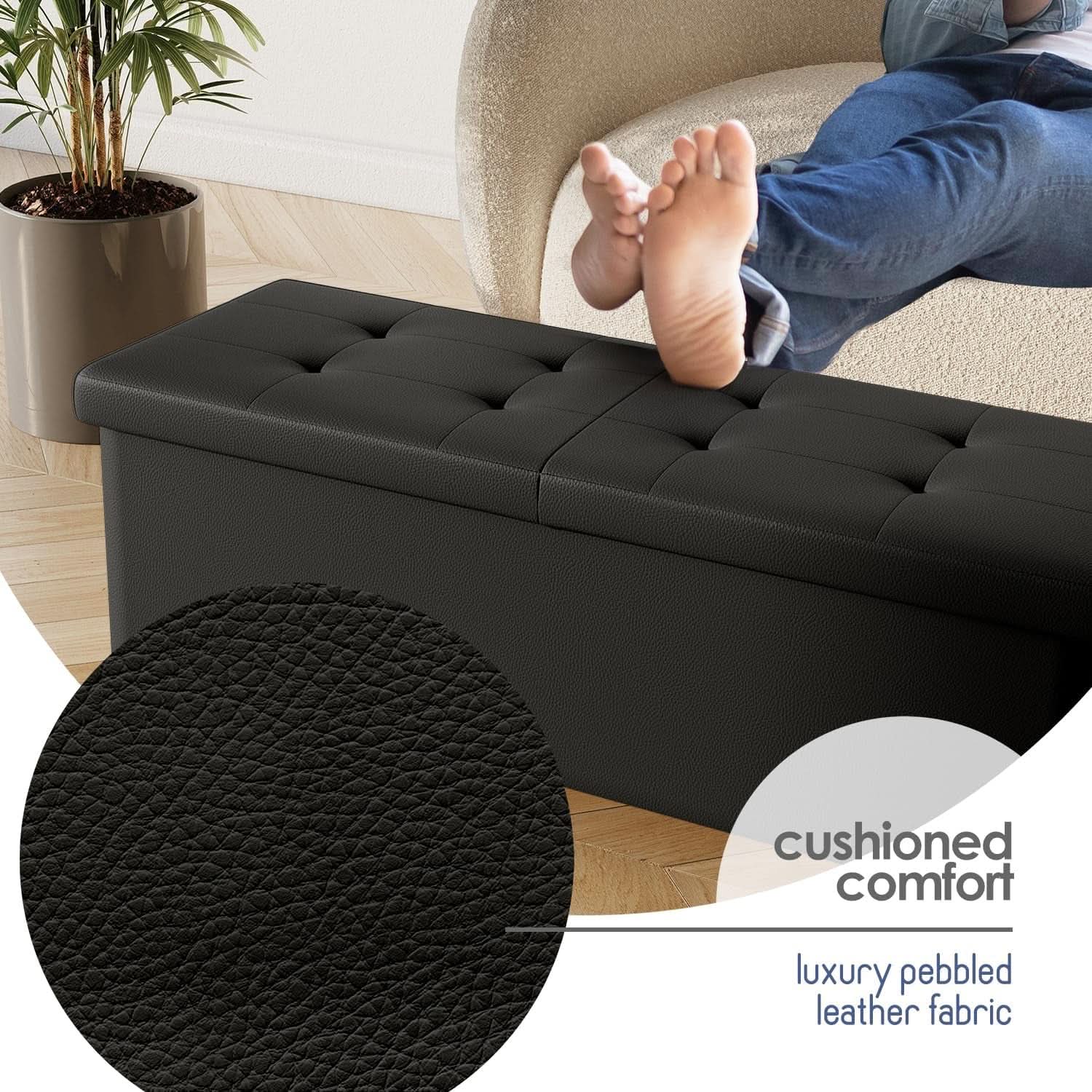 Black Forty ThreeInch Premium Multifunctional Storage Ottoman Bench