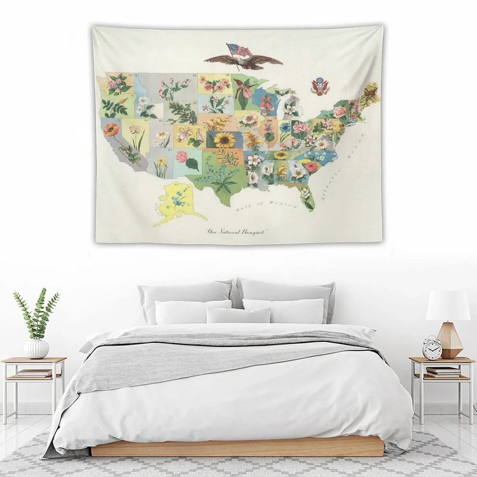 Vintage US State Flower Map Tapestry