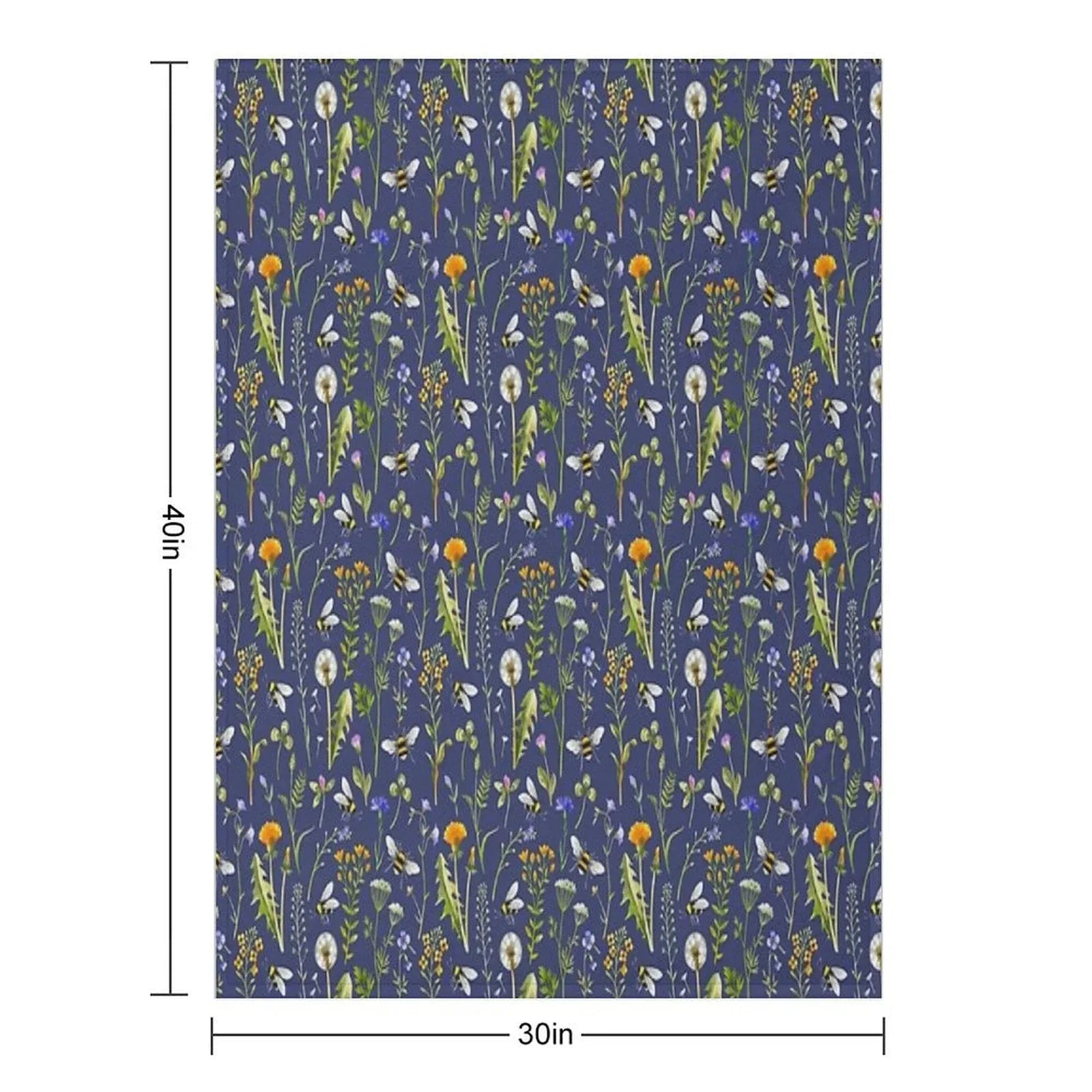 Bees And Wildflowers  Dark Blue Throw Blanket