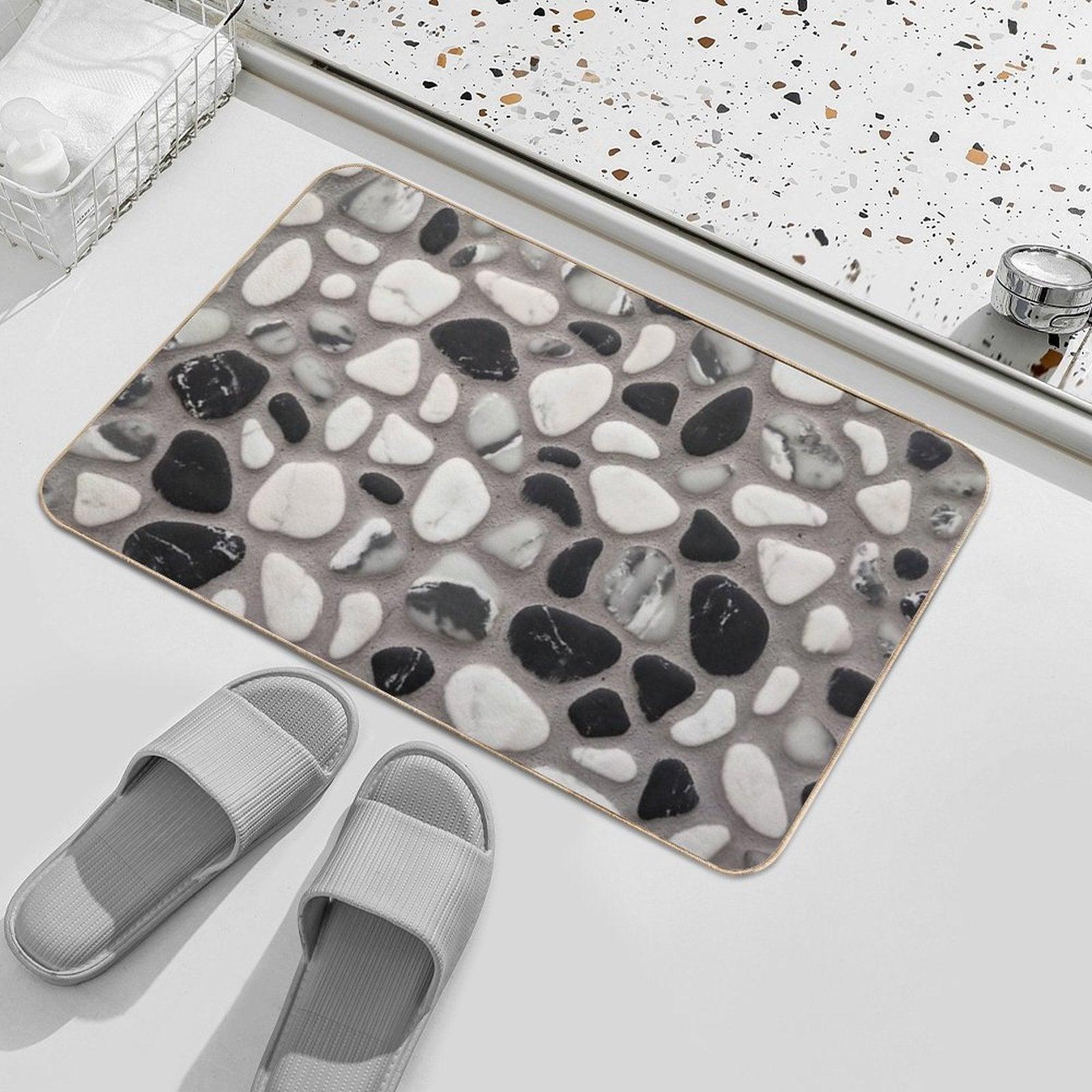 Beach Stone Pattern with Black And White Marble Pebbles And Grey Wet Sand Bath Mat