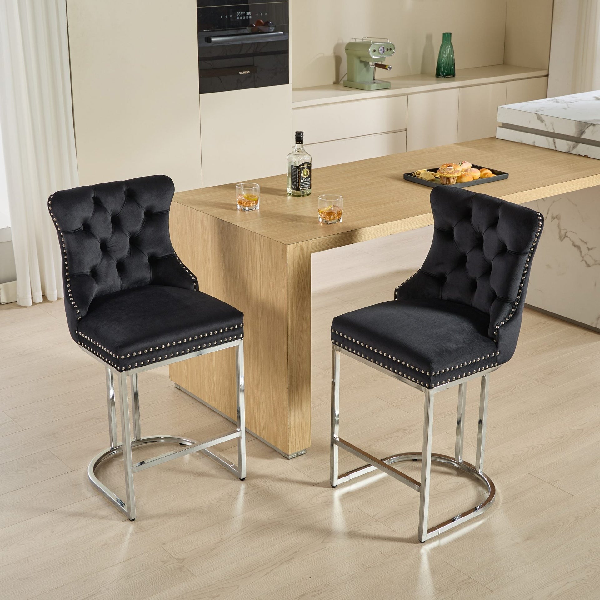 Set of 2 Modern Velvet Barstools