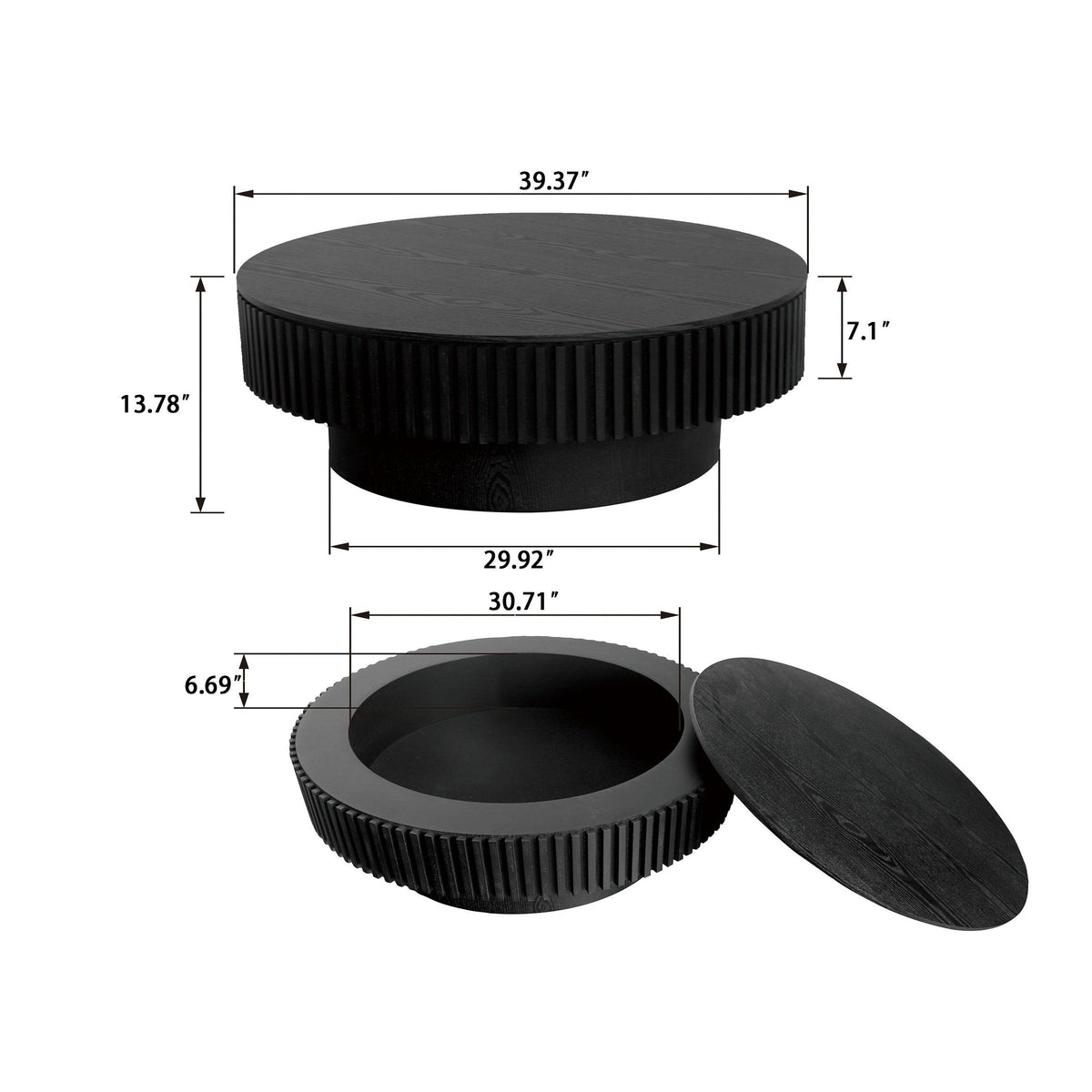 Modern Black Round Mushroom Coffee Table with Hidden Storage