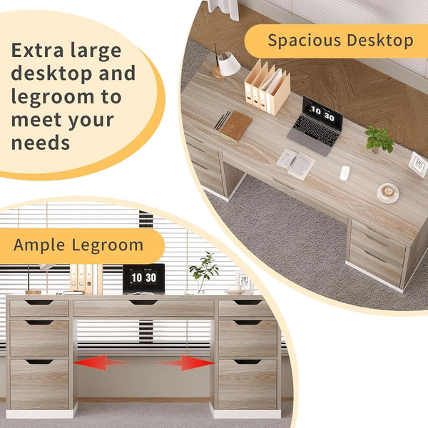 54 Inch Computer Desk With Storage Drawers White Walnut