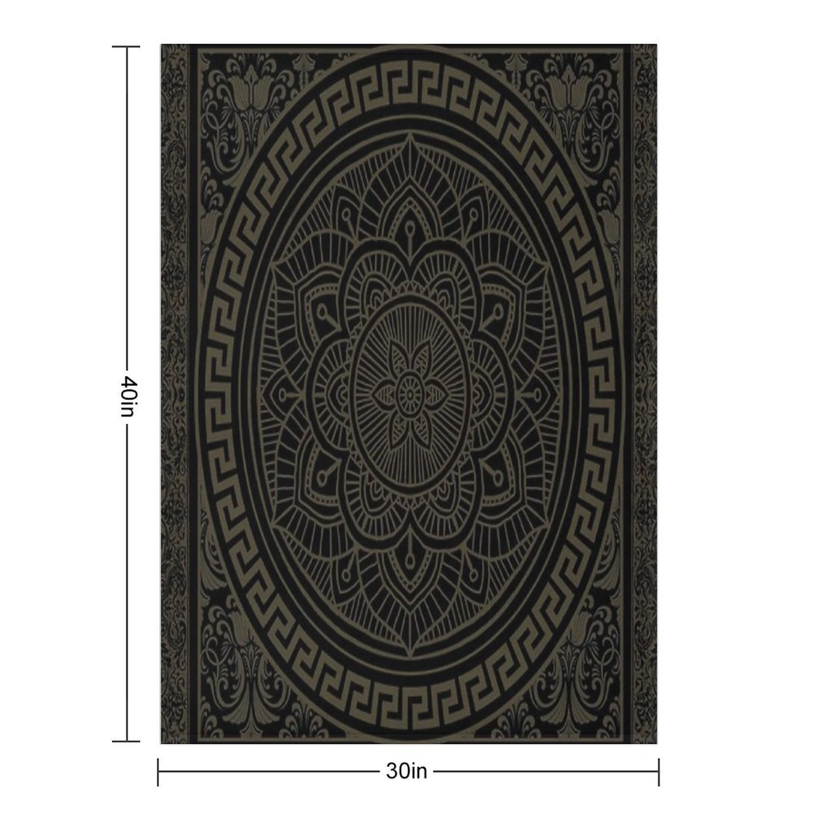 Ornate Baroque Army Green Black Meander Greek Key Flower Premium Throw Blanket