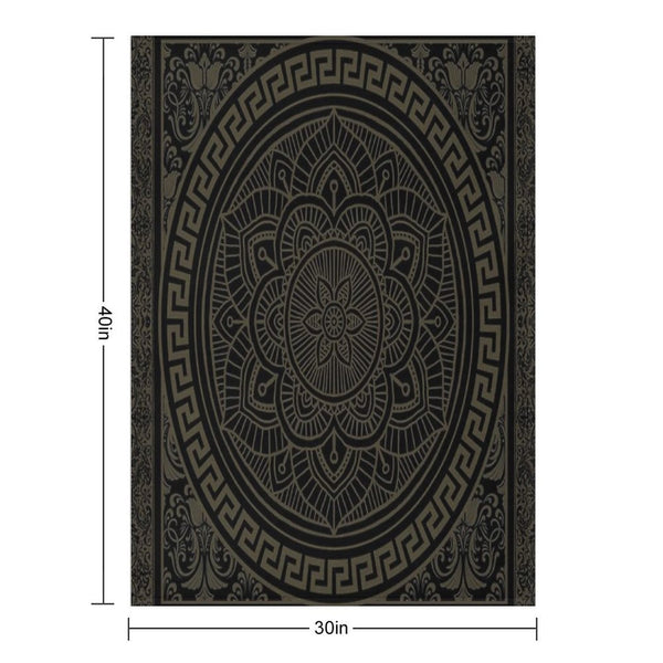 Ornate Baroque Army Green Black Meander Greek Key Flower Premium Throw Blanket