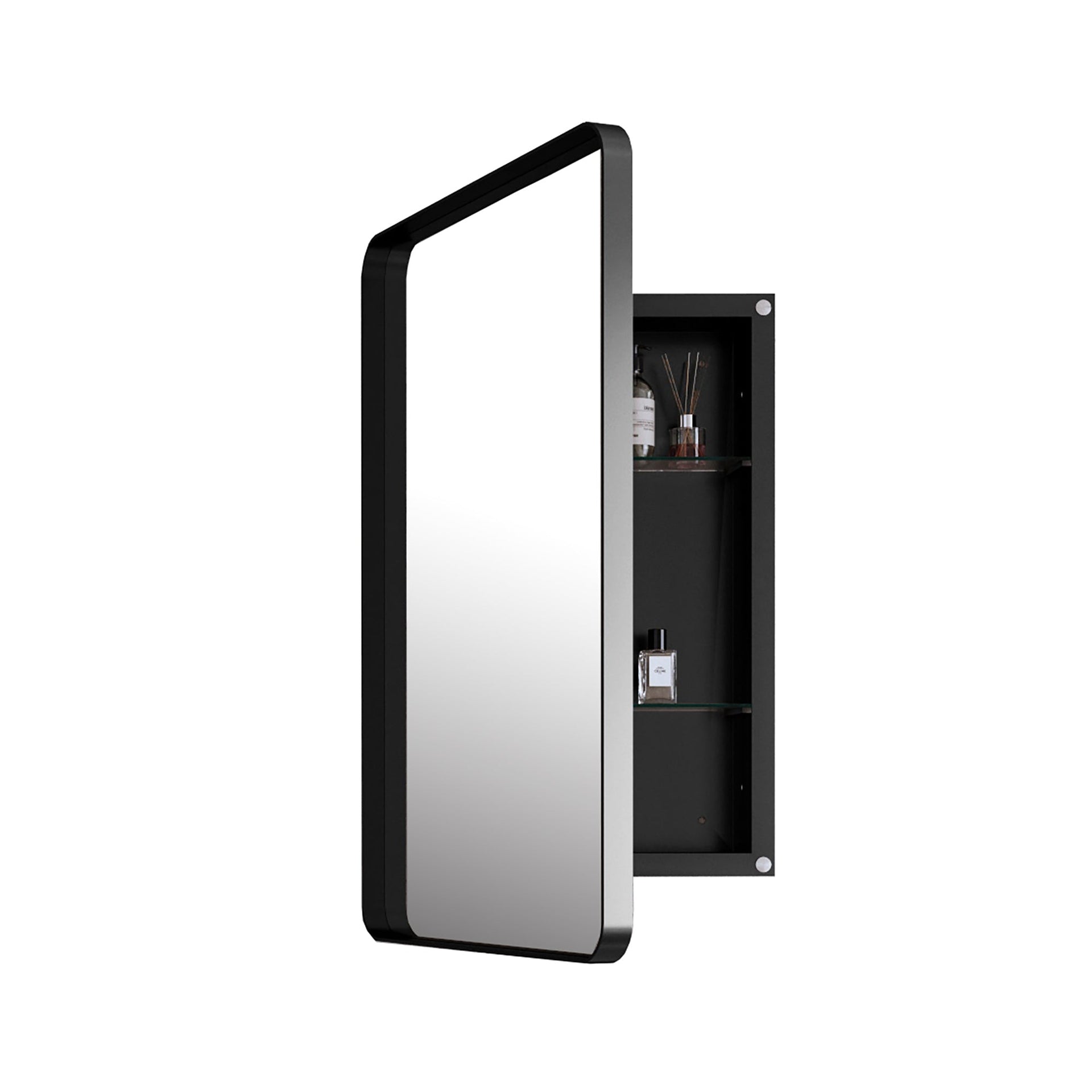 20x30 Inch Recessed Black Metal Framed Medicine Cabinet with Mirror and Adjustable Shelves Black Wall Mirror with Storage for Bathroom
