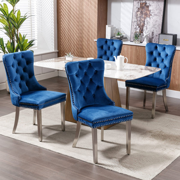 Nikki Collection Modern Tufted Solid Wood Velvet Upholstered Dining Chair with Chrome Legs