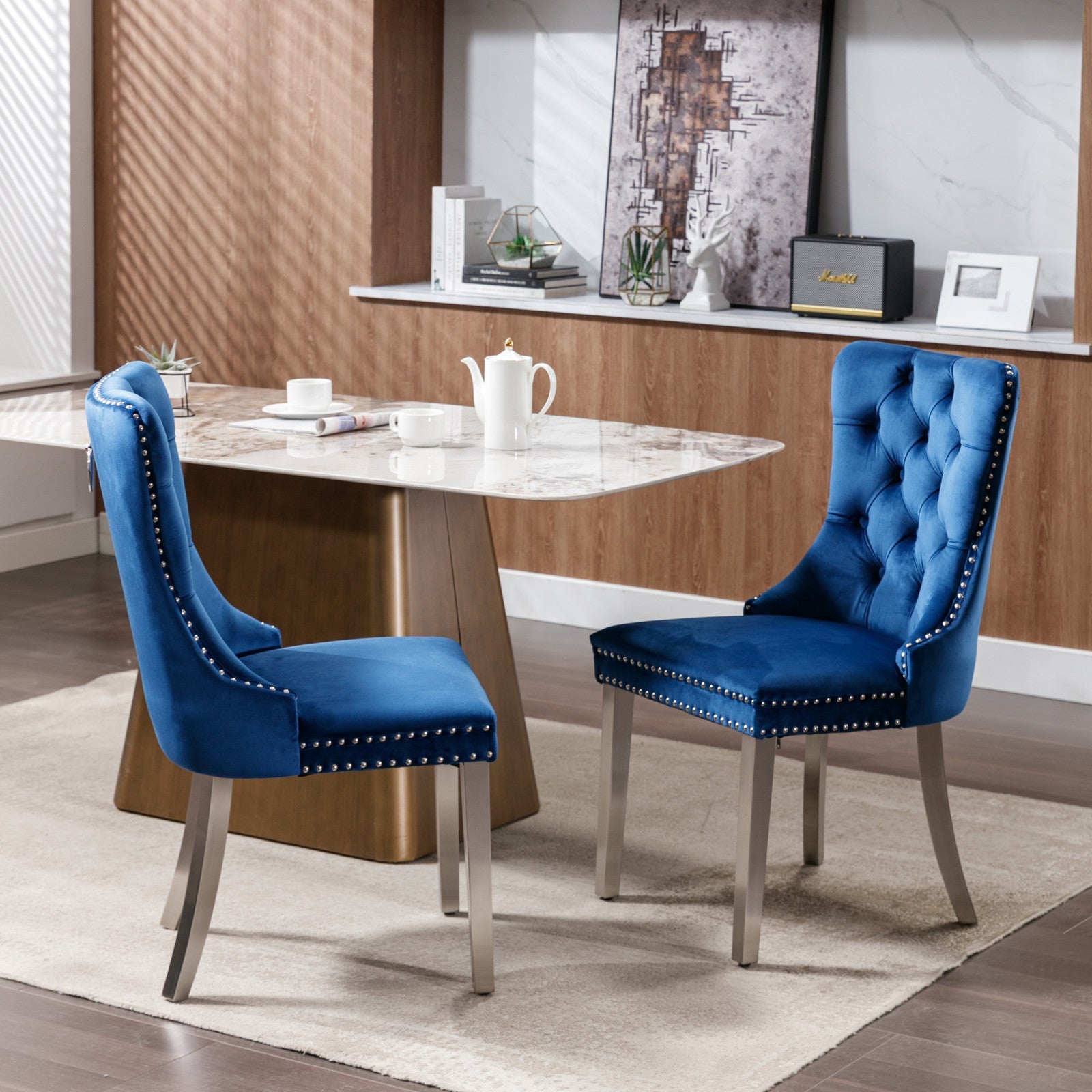 Nikki Collection Modern Tufted Solid Wood Velvet Upholstered Dining Chair with Chrome Legs