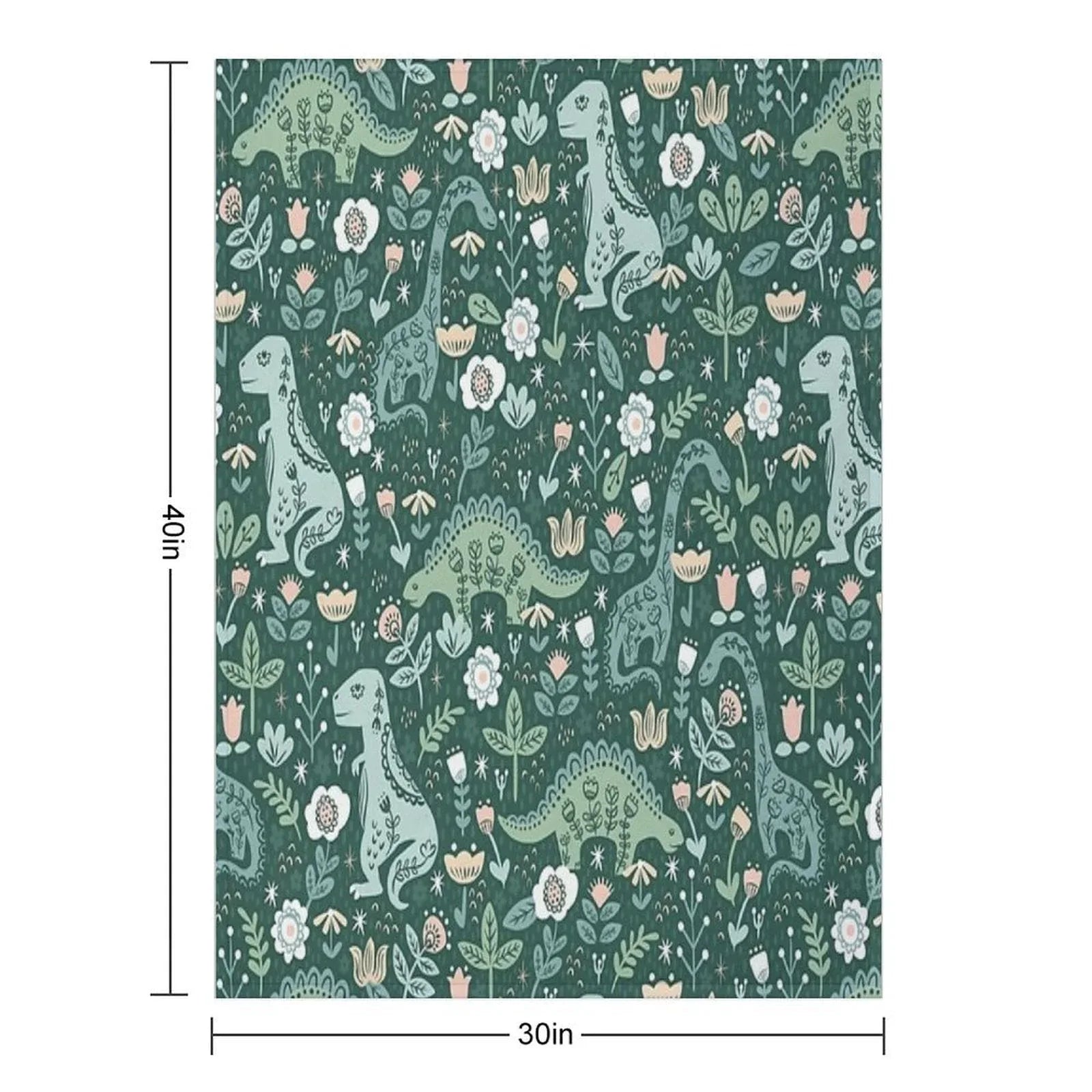 Folk Floral Dinosaur Throw Blanket
