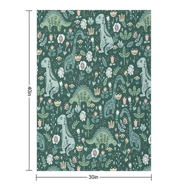Folk Floral Dinosaur Throw Blanket