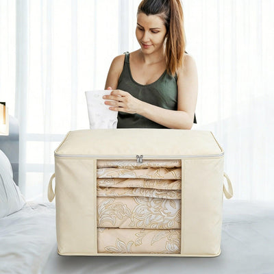 2Pcs Clothes Storage Bag 90L Large Capacity Foldable Closet Organizer with Thick Fabric Clear Window Dual-Zipper for Clothes Comforters Blankets Beddi