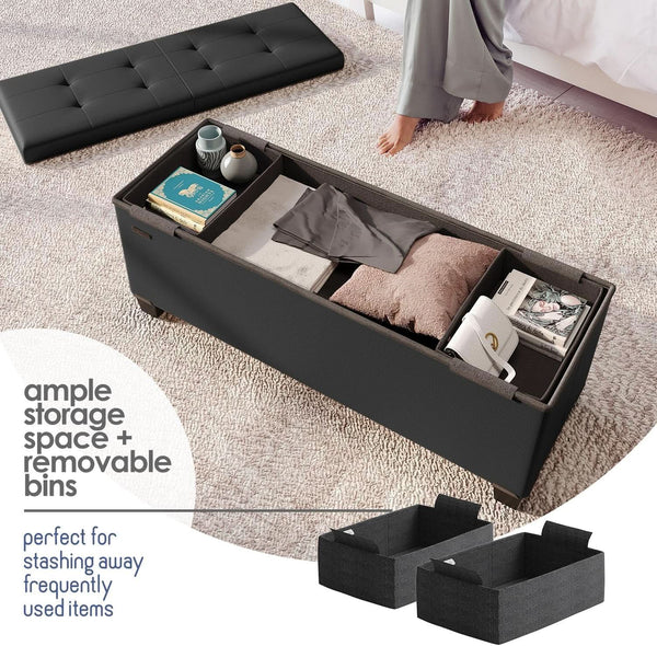 Black Forty ThreeInch Premium Multifunctional Storage Ottoman Bench