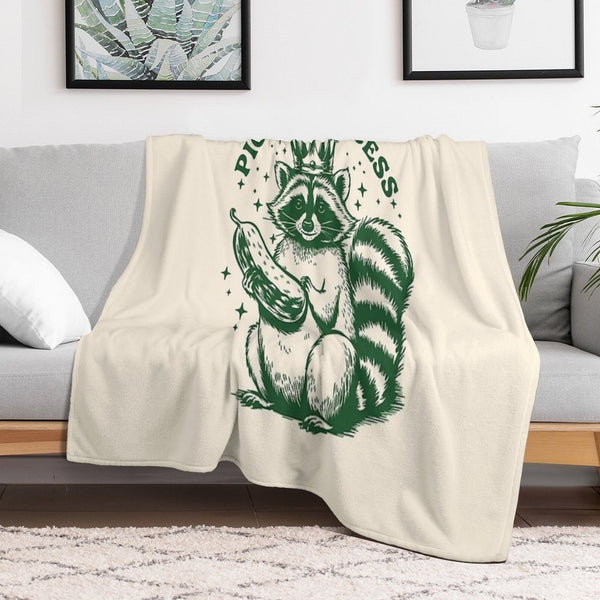 Pickle Princess Funny Pickles Lover Raccoon Foodie Eco-conscious Throw Blanket