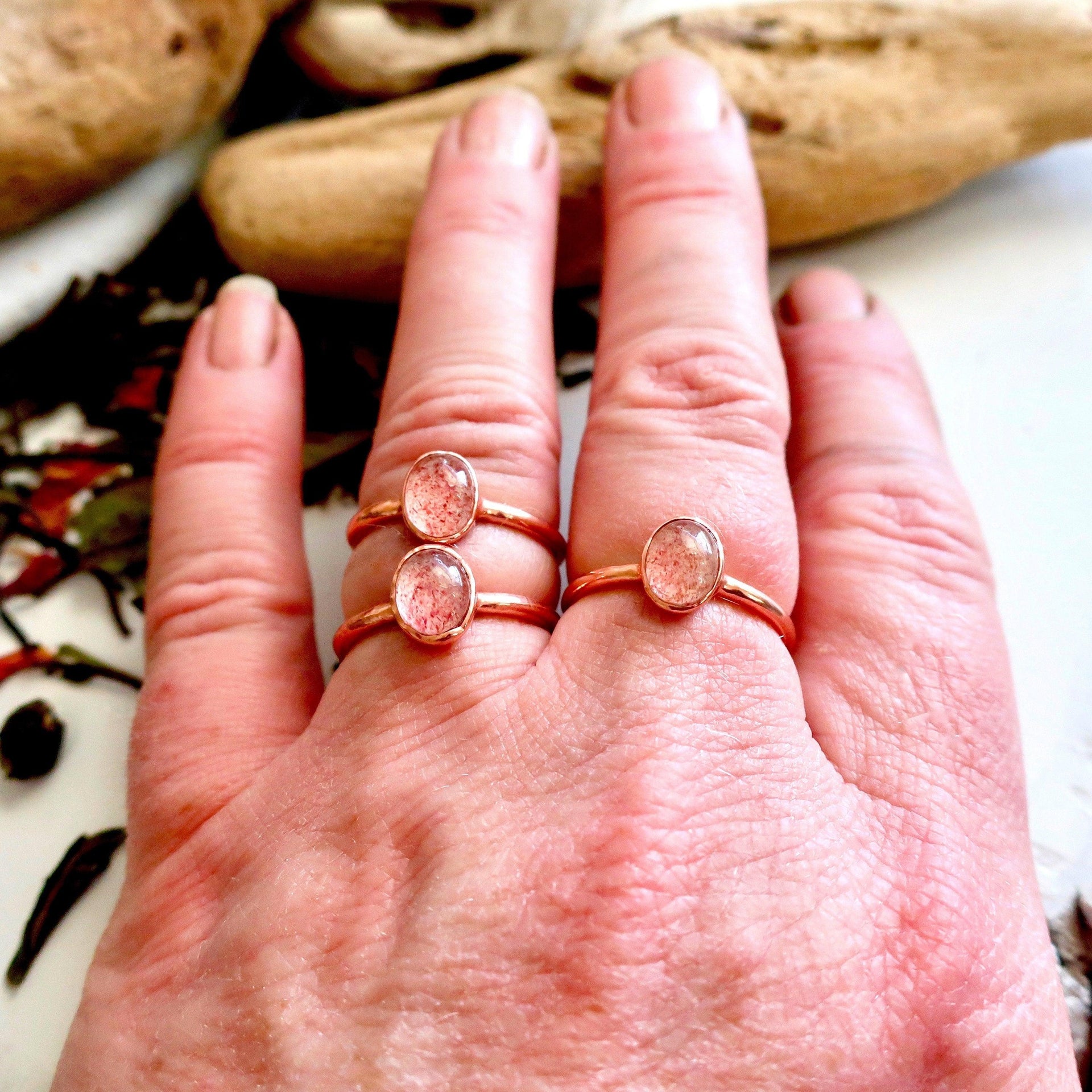 Copper Strawberry Quartz Heart Stone Ring Joyful | By Blackbird & Sage