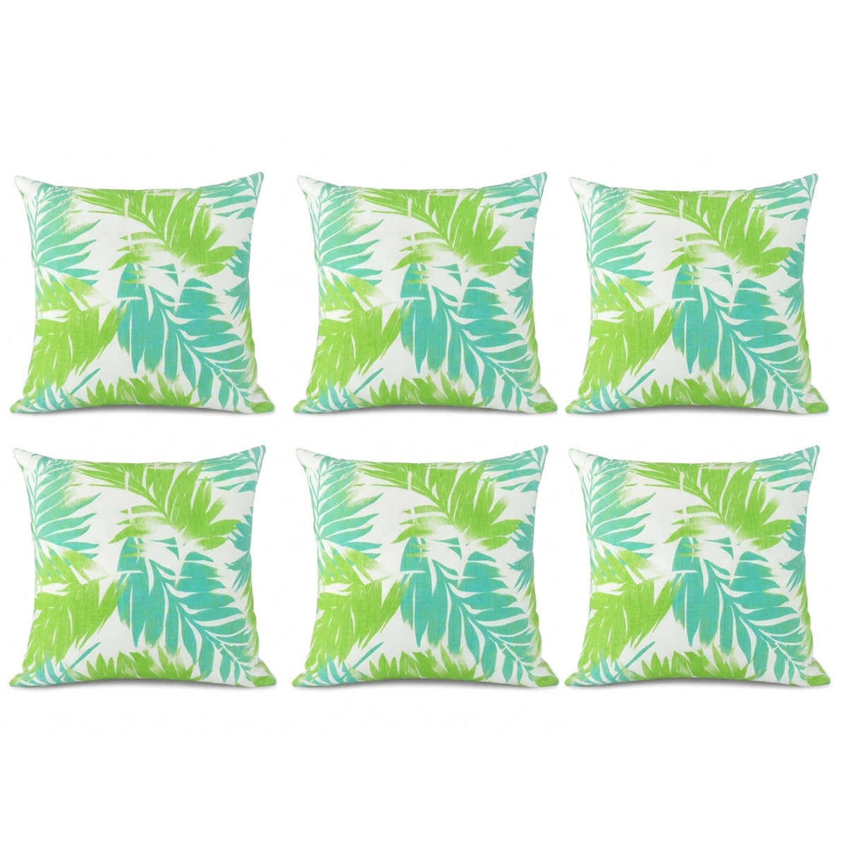 6 Pack Outdoor Pillow Covers - Tropical Palm Aqua