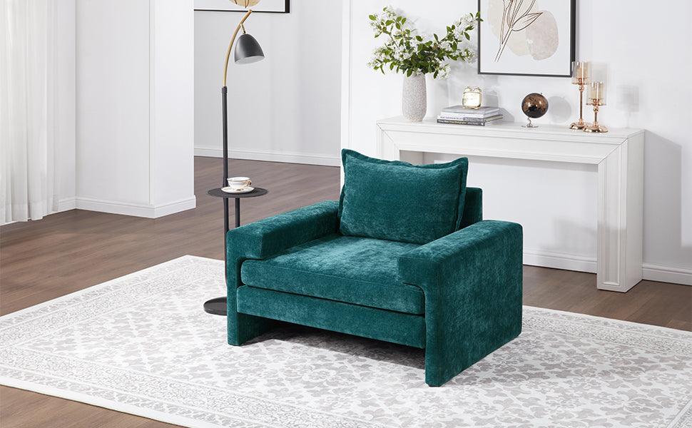Oversized Green Chenille Accent Chair with Deep Seat & Plush Cushions