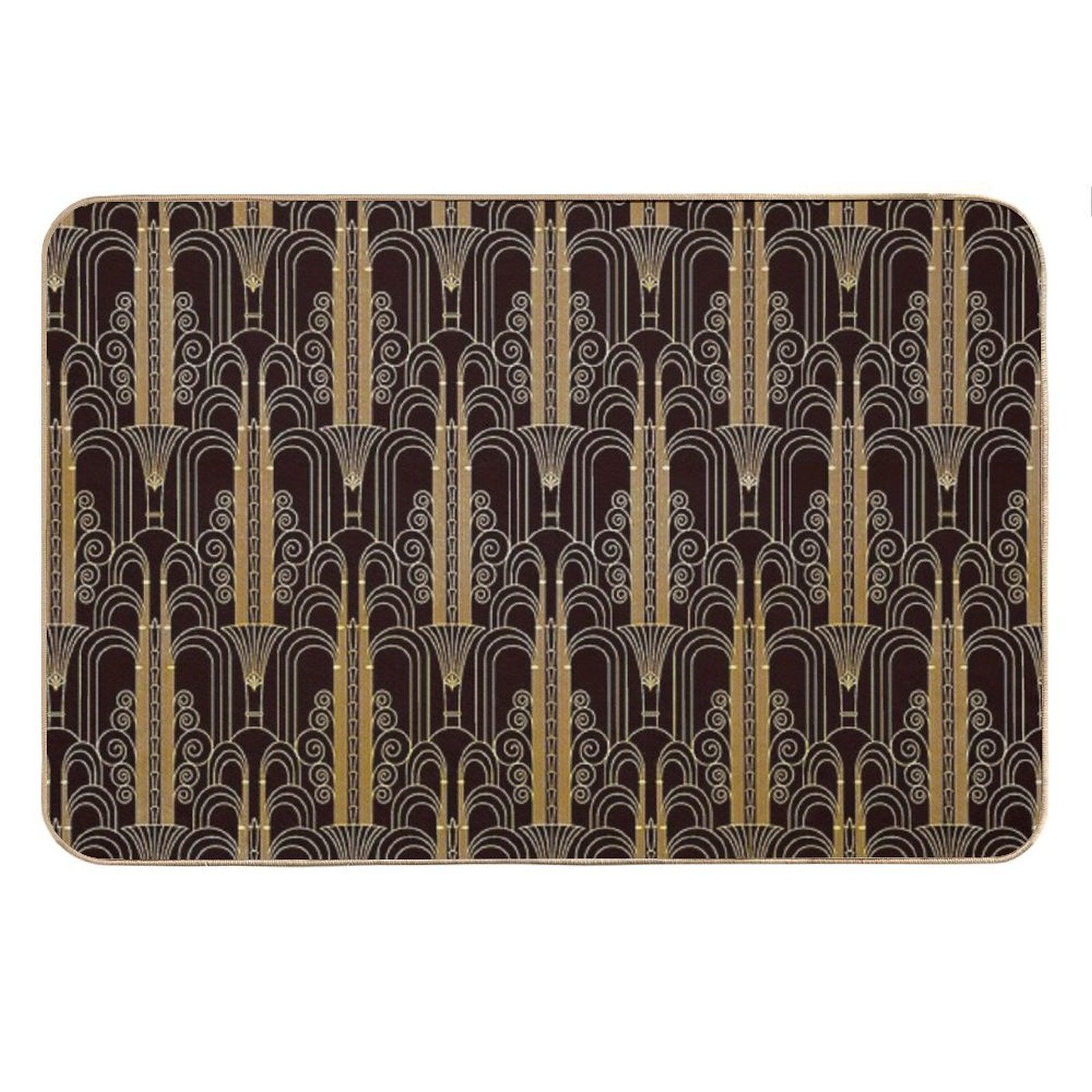 Glamorous Gold-Color Art Deco Pattern Bath Mat
