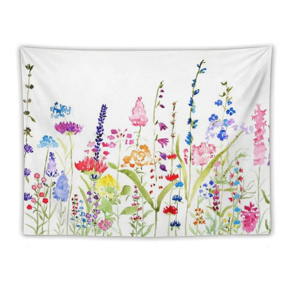 Hand Painted Colorful Wild Flower Field Tapestry