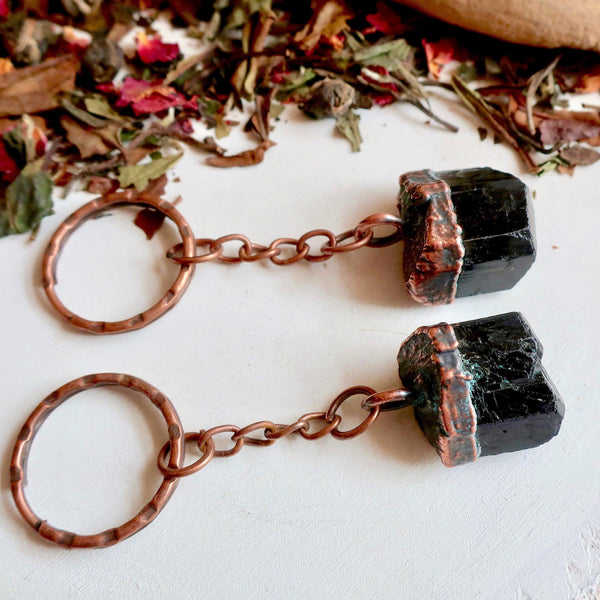 Raw Tourmaline Keychain - Natural Copper | Handmade by Blackbird & Sage