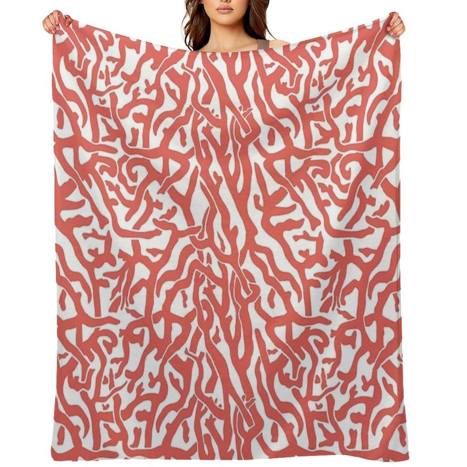 Coral Reef Pattern  Reddish Coral White Coastal Beach House Throw Blanket
