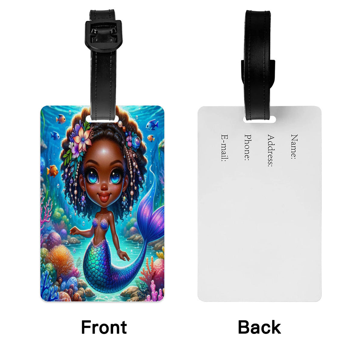 Custom African American Girl Little Mermaid Luggage Cover & Luggage Tag, Luggage Set