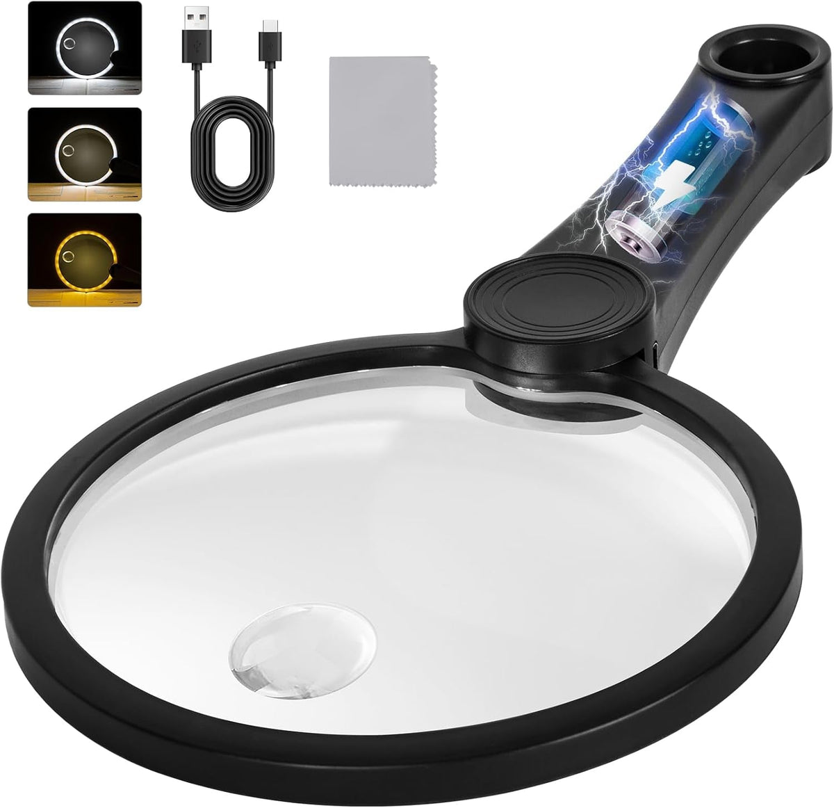 30X LED Magnifying Glass with Light | Large Handheld Magnifier for Reading & Inspection