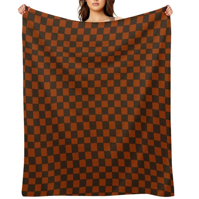 Brown And Orange Distorted Warped Checkerboard Pattern III Compact Throw Blanket
