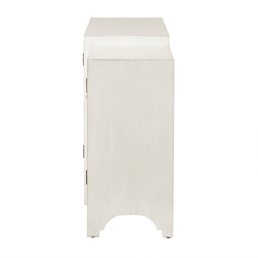 Verona Dining Buffet Server Quaterfoil Design Kitchen Storage Cabinet with Mirrored Doors - cream