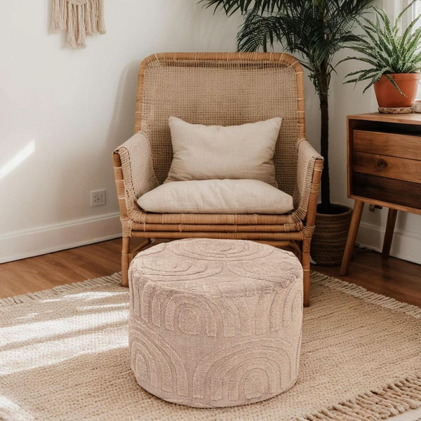 Khaki Round Ottoman Pouf 20x20x14 Inches Luxurious